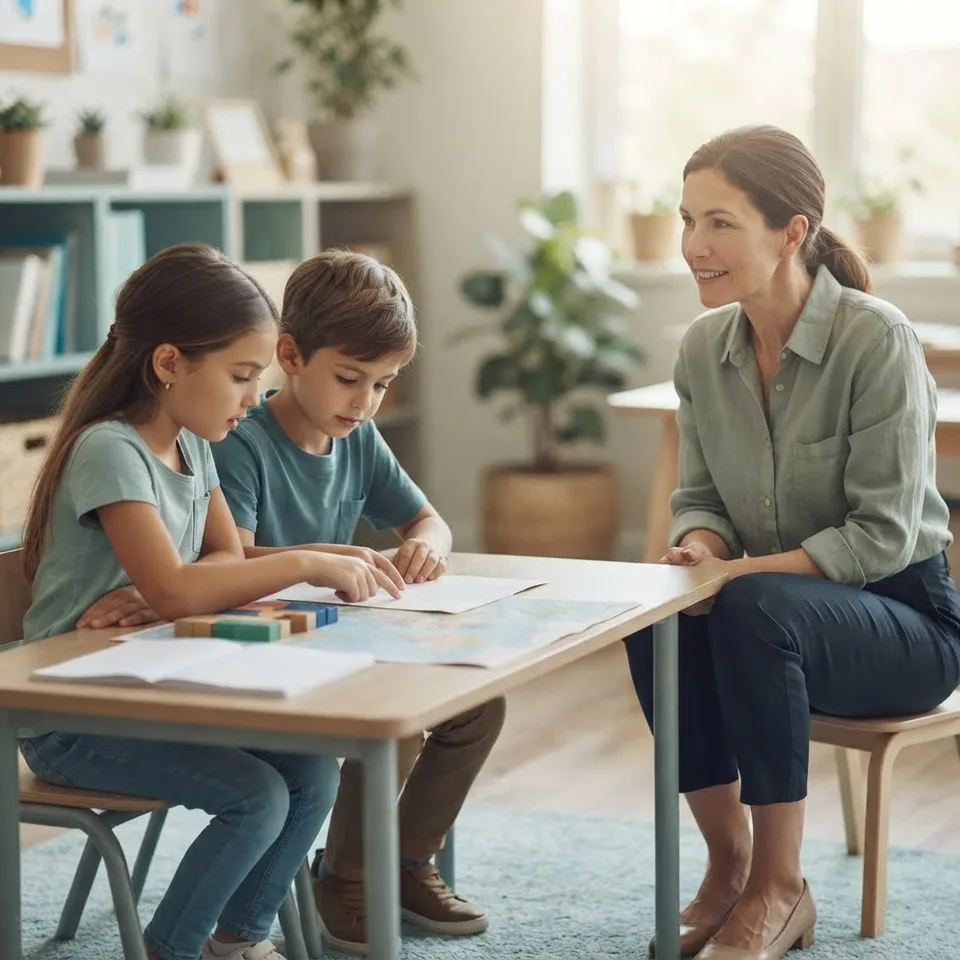 Teacher supporting students during a learning activity