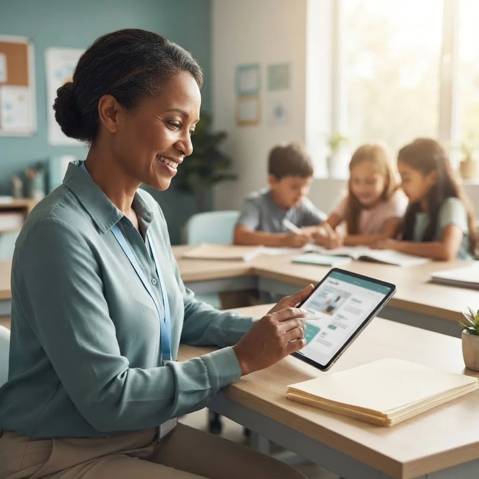 Teacher planning instruction in a bright classroom